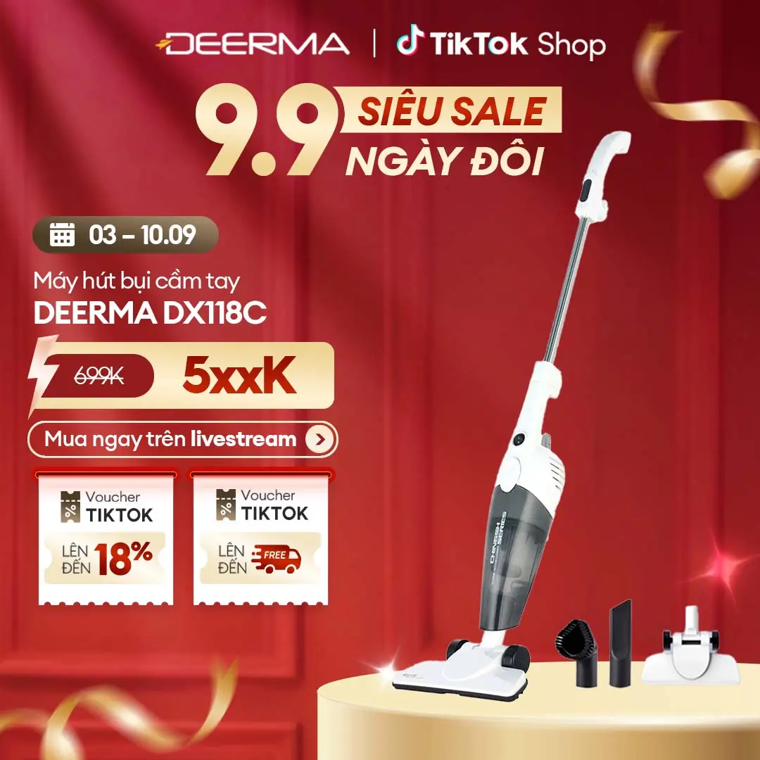 Máy hút bụi cầm tay Deerma DX118C màu xám vệ sinh hút bụi 2 trong 1 đa năng phiên bản quốc tế - Bảo hành 12 tháng
