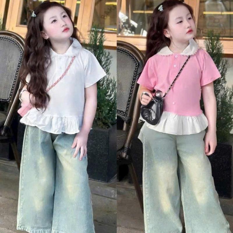 [Nini Kids]-Deal mở bán  Sét áo kèm quần Jean mềm cho bé Gái chất liệu thun mềm thêu chữ Ala ( Jean Ala)