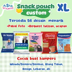 Hadiah Snack Pouch Custom Kekinian | Hadiah Hampers Custom Kekinian | Hadiah Custom unik Wisuda, Seminar Proposal dan Sidang mahasiswa | Hadiah Spesial untuk Ulang Tahun Pasangan ukuran XL Gift