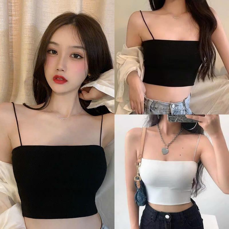 Áo 2 dây sợi bún thun bozip đẹp màu đen trắng áo croptop ôm có thể mặc như áo quây mặc trong siêu mát - Ao2sbozip222 - 247store