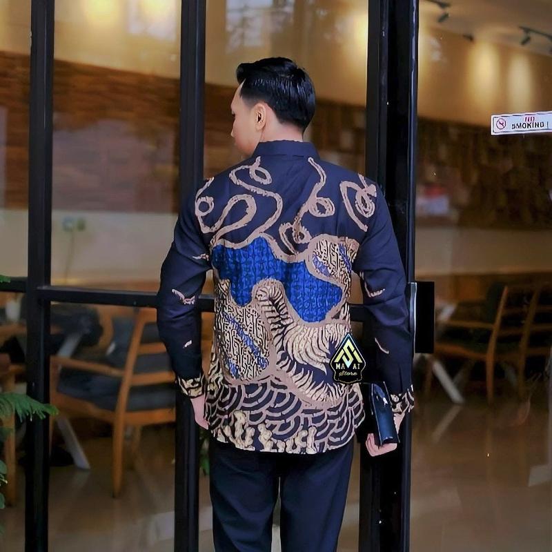 BATIK Slimfit lapis furing pria premuim bahan asli katun terbaru motif Kawangga coklat denim 1