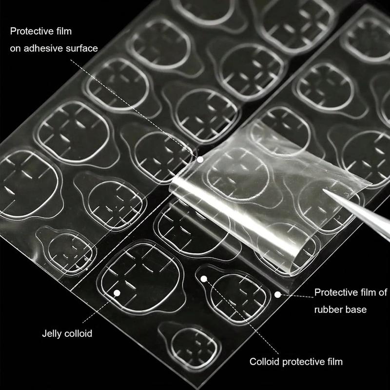 Product Introduction of 24pcs Double Sided Glue Nail Sticker Adhesive Tabs Waterproof Breathable Fake Nail Glue Stickers Jelly False Nails Tips 5