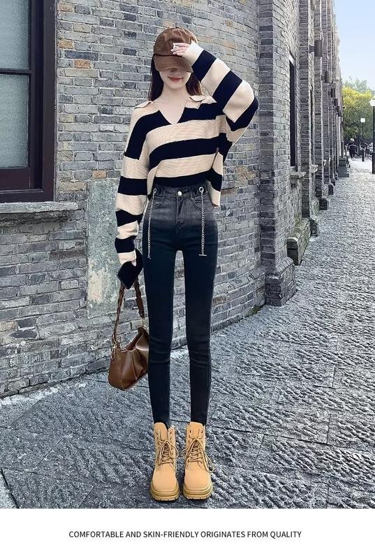 Product Introduction of Black jeans with small feet are cool, high waist and slim, tight-fitting little pants in autumn and winter of 202 6