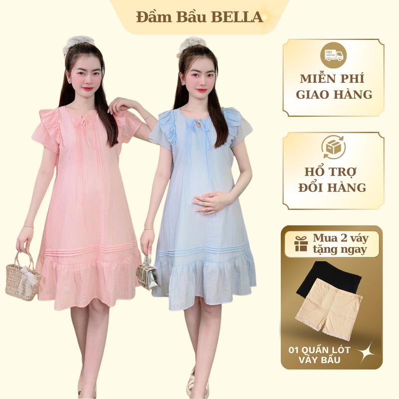 [ ẢNH THẬT ] ( 40 - 75kg ) Đầm Bầu - Váy Bầu Babydoll Đuôi Cá Tay Bèo Hai Lớp Chất Tơ Tằm 4 Màu Mặc Đi Làm, Đi Chơi Chất Mát
