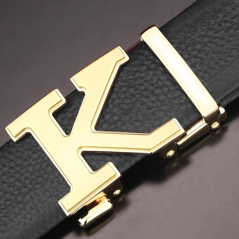 Thắt lưng thiết kế, dành cho nam giới, da bò chính thức, khóa tự động, chữ K, phong cách trẻ trung