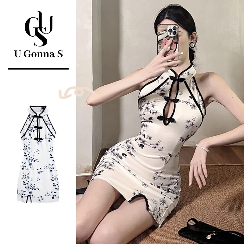 Ăn Mặc sườn xám cách tân Phụ Nữ Hiện Đại Phụ Nữ Không Tay Sexy Trên Đầu Gối Với Xẻ Bên Hông Hoa cổ áo Trung Quốc eo cao Thời Trang Thanh Lịch Bodycon 2024 Thiết Kế Mới tiệc tối Buổi Tối Women Dress váy dầm cỡ lớn Plus Size