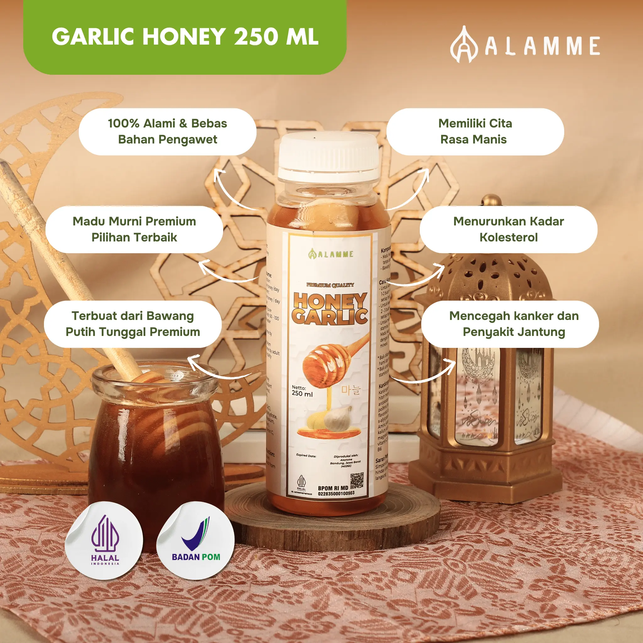 Garlic Honey Madu Bawang Putih Tunggal Premium Alamme 250ml syrup botol Sirup Bebas gula