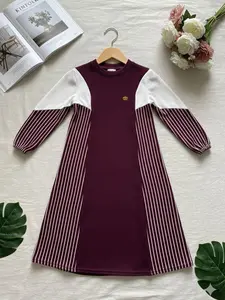 dress/gamis anak knit kombinasi salur bahan knit premium