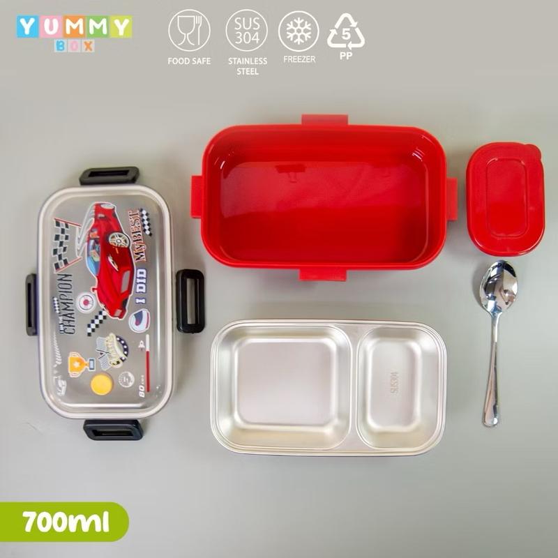 Kiddikiddo Set LUNCHBOX STAINLESS Steel YUMMY BOX SANRIO / KOTAK MAKAN Plastik /BOX BENTO/KOTAK BENTO STAINLESS SANRIO KUROMI MELODY / 3SEKAT Silicon FREE SENDOK GARPU 6