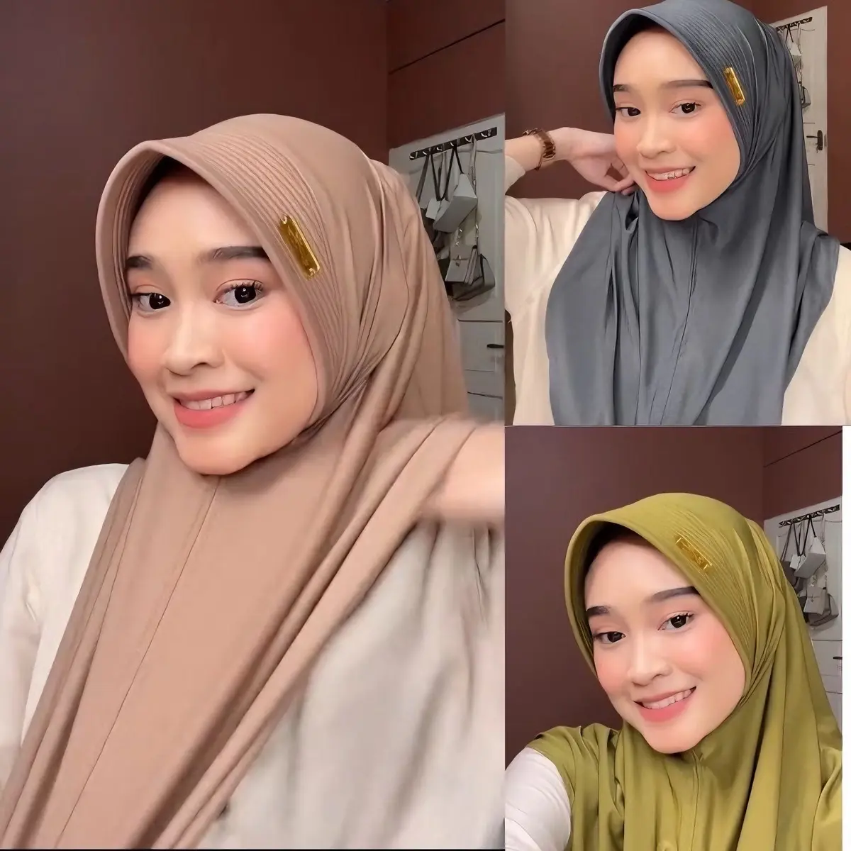 Hijab bergo hamidah size M dan L label gold jilbab instan menutup dada pin akrilik