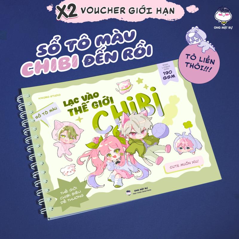 Sổ Tô Màu 190gsm - Lạc Vào Thế Giới Chibi - Tô Màu Chì Marker Gouache Acrylic - Ong Mặt Bự