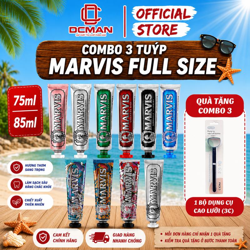 [MUA 3 TẶNG 1] Combo 3 Tuýp Kem Đánh Răng Marvis Toothpaste Full Size Chính Hãng, Tặng 01  Bộ Dụng Cụ Vệ Sinh Lưỡi