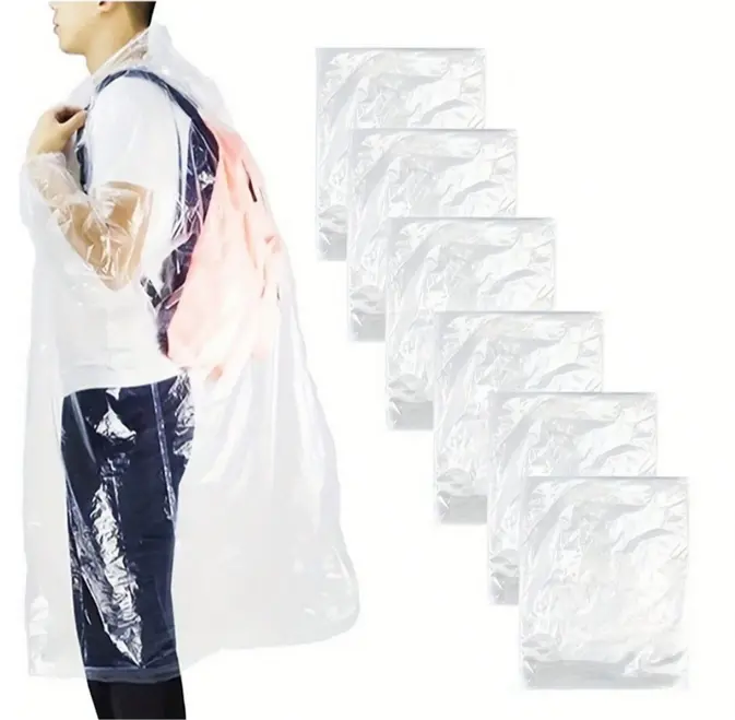 12pcs Disposable Emergency Raincoats Waterproof Ponchos Lightweight for Men and Women with Hood and Sleeves 1