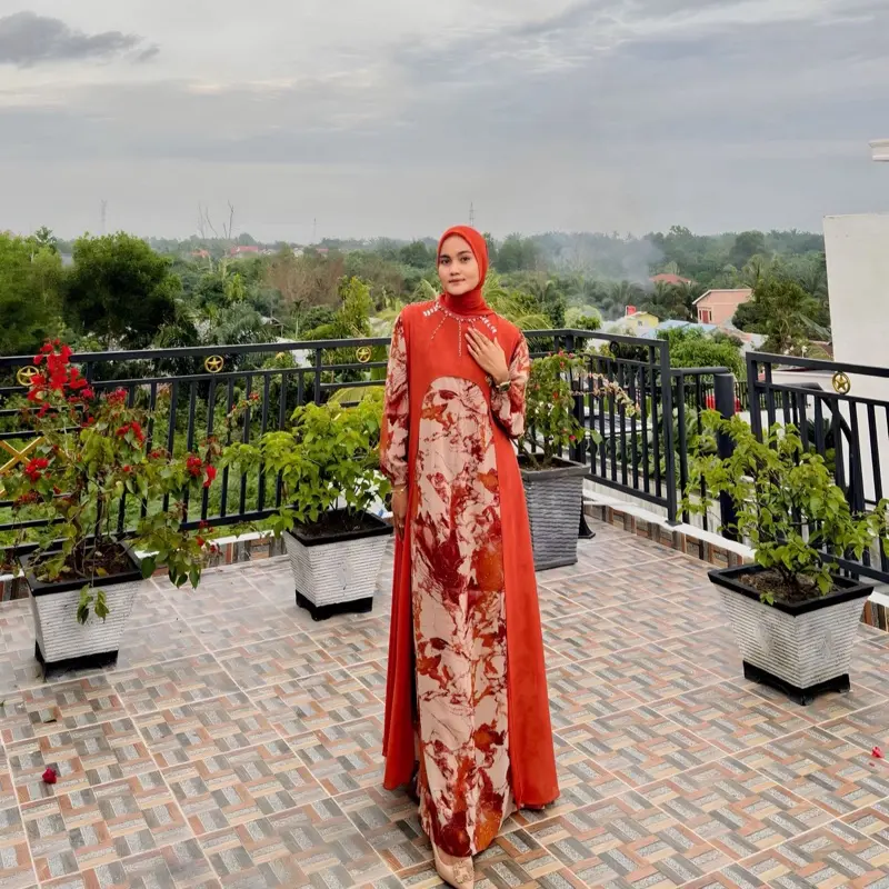 (READY) TUTUNAJWA Alyssa Dress Akar Mix Outer Gamis Set Hijab 2