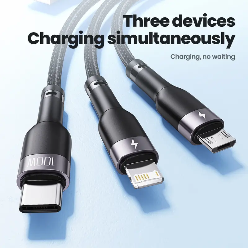 Cáp dữ liệu sạc 3 trong 1, Toocki, Công suất 100W, 1.2m,Tương thích với Micro USB, Type-C và iOS, Thích hợp cho iPhone, Samsung, Huawei, Xiaomi Phụ Kiện 2