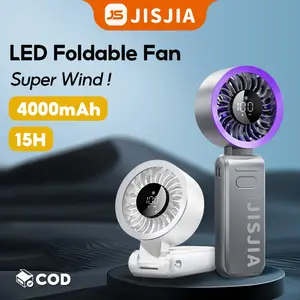 JISJIA M86 Handheld Fan Folding Mini Fan 4000 MAH With Smart LED Screen Display 100 Level Speed - Kipas Mini