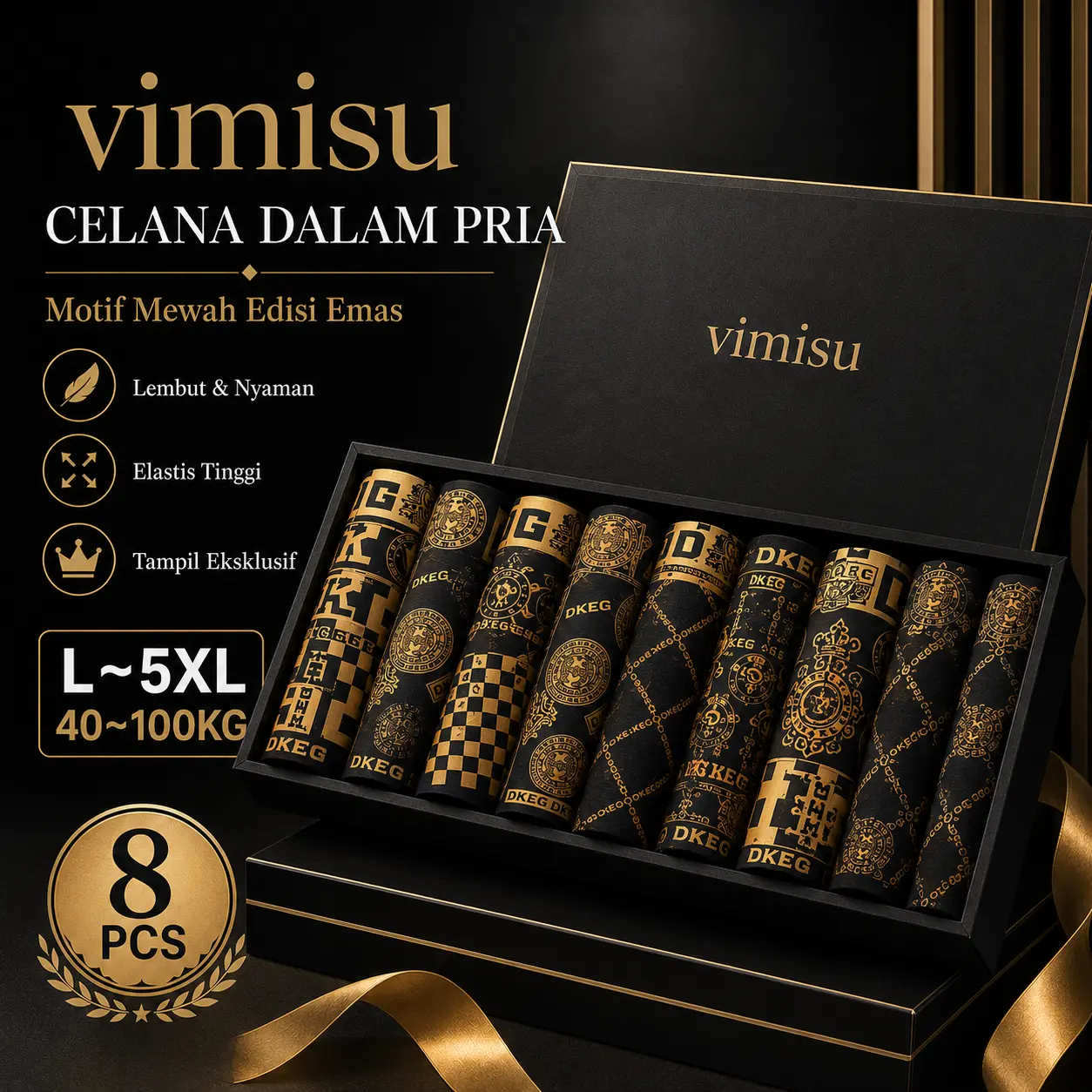 VIMISU Boxer Pria Dewasa Ukuran L-5XL Bahan Seamless Anti Bakteri Katun Pendek Motif Nyaman Karet Remaja