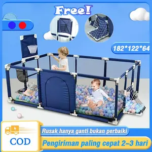Baby playpen 182*122*64 keranjang mandi bola pagar mainan anak/pagar bayi/kolam mandi bola anak/mainan tenda anak/tempat bermain anak/Baby Kids Safety Playpen Pagar Bermain Merah dan Biru Persegi Panjang/Square Kids Playhouse Playground