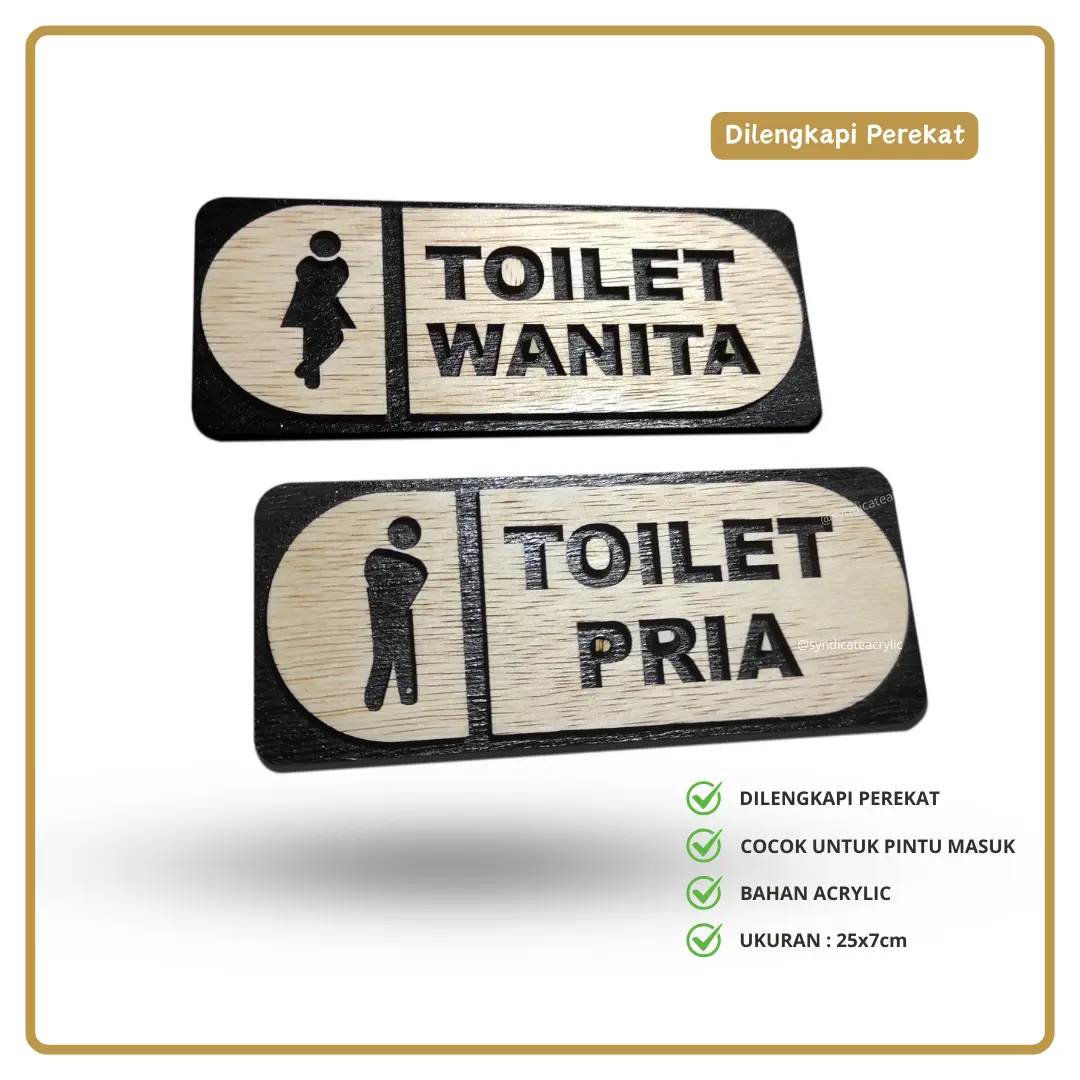 Papan Tanda Toilet Plywood Dilengkapi Perekat