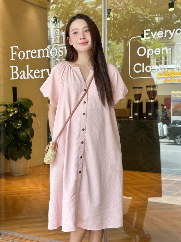 [L'AMME] Váy suông váy hè RANY Dress thiết kế dáng chuông tay bồng chất liệu thô mềm cao cấp phối cổ V đính cúc nhẹ nhàng và thoáng mát, phù hợp phong cách nhẹ nhàng, thanh lịch, đi làm và dạo phố váy bầu suông mùa hè