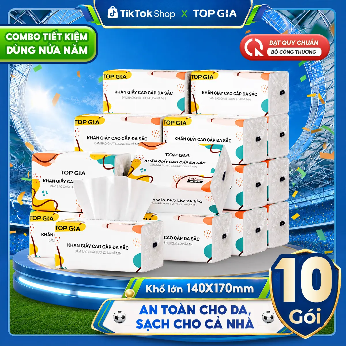 (GIÁ RẺ - TRẢI NGHIỆM) COMBO 10 Gói Giấy Ăn Đa Sắc TOPGIA, Giấy Ăn Cao Cấp Dập Vân 4D, 4 Lớp, Dai, Mềm Mịn, Khăn Giấy Vệ Sinh, Khăn Giấy Gia Đình Đa Năng. ĐẠT QUY CHUẨN CỦA BỘ CÔNG THƯƠNG. (VH1)