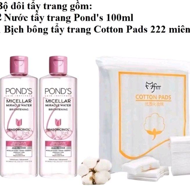 combo 3 sản phẩm gồm 2 chai nước tẩy trang po nd s 100g và bịch bông tẩy trang cotton pads 222 miếng