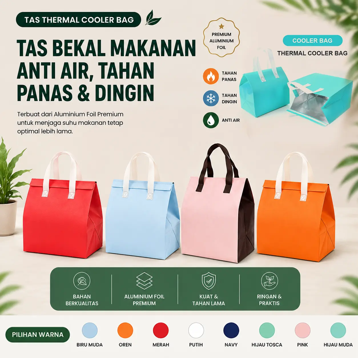Tas Thermal Cooler Bag - Cooler Bag Aluminium Foil Thermal - Tas Bekal Makanan Anti Air Tahan Panas Dan Dingin - Thermal Cooler Bag - Lunch Bag - Insulation Bag - Thermal Bag - Thermal Insulated - Hampers - Frozen Bag - Thermal Packing Bottle - Tas Bekal