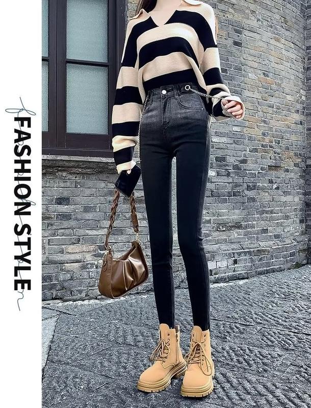 Product Introduction of Black jeans with small feet are cool, high waist and slim, tight-fitting little pants in autumn and winter of 202 7