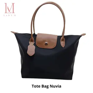 Tote Bag Lady M Nuvia - Tas Jinjing Wanita Lipat Waterproof Stylish, Ringan & Muat Banyak! Cewek Hitam