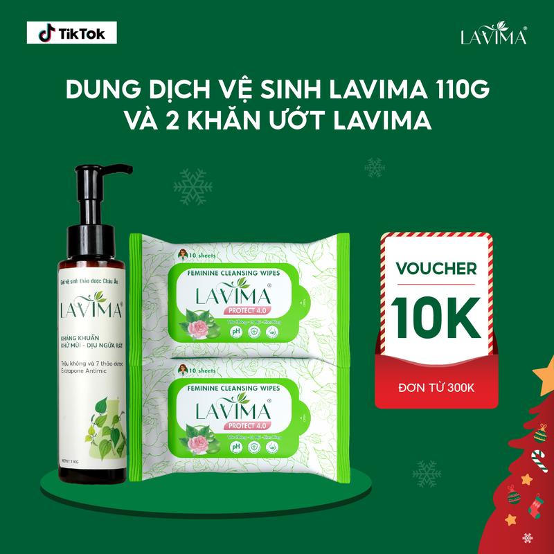   MUA 1 TẶNG 2  Dung Dịch Vệ Sinh Nữ  ddvs  Lavima 110g Thảo Dược Trầu Không Giảm Viêm Ngứa Khử Mùi Nấm Candida Tặng 2 Khăn Ướt Lavima Protect 4.0 Gói 10 Tờ 