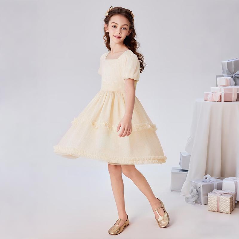 Malwee 2-10 Tahun Gaun Anak Perempuan Krem Gaya Princess Lengan Balon dengan Lapisan Renda NT027 Malwee 2-10 Tahun Gaun Anak Perempuan Krem Gaya Princess Lengan Balon dengan Lapisan Renda NT027