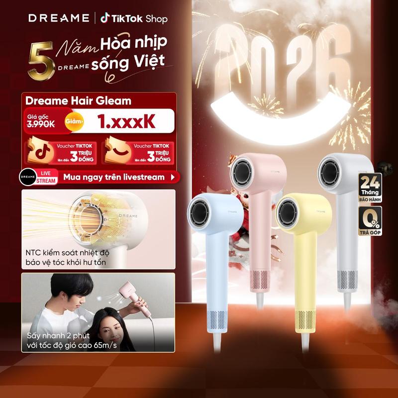  Máy sấy tóc Dreame Hair Gleam chăm sóc tóc nam Nữ - Hàng chính hãng - Bảo hành 24 Tháng 
