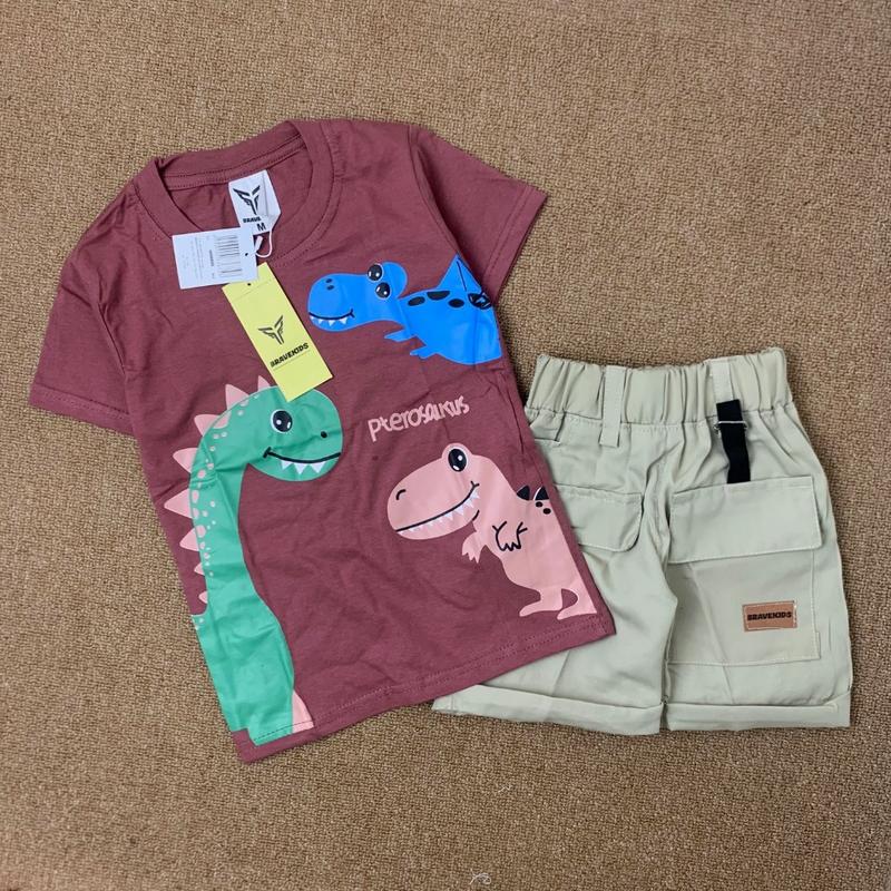 BRAVEKIDS FASHION - DINO CHARACTER SETELAN ANAK COTTON COMBED 24S 1-5 TAHUN 4