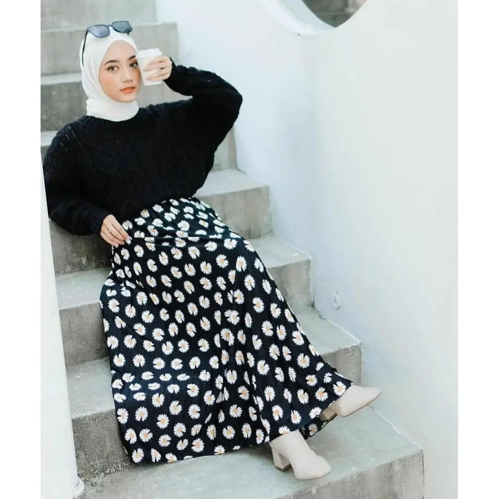 ROK PLISKET MOTIF BUNGA / ROK PLISKET DAISY DAILY MOTIF BUNGA