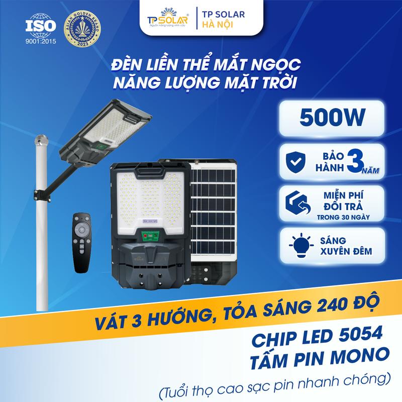  Đèn Đường Liền Thể Năng Lượng Mặt Trời Công Suất 500W Chiếu Sáng Xuyên Đêm Led Mắt Ngọc 5054 Siêu Sáng Chế Độ Cảm Biến Chuyển Động Cảm Biến Ánh Sáng Chính Hãng TP Solar TP.LT11.500 
