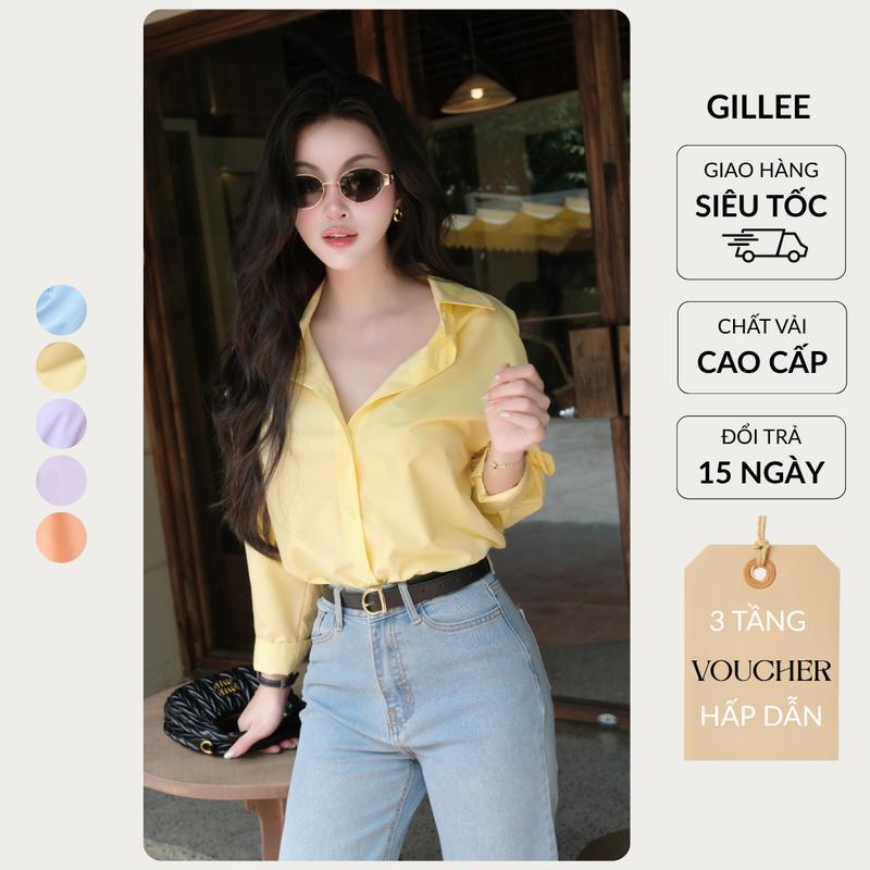 GILLEE Áo sơ mi nữ dáng oversized sơ mi form rộng pastel vải kate Mỹ chống nhăn thấm hút tốt FAS293