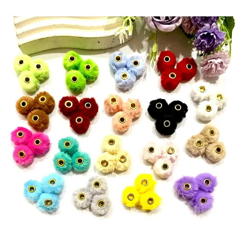 [3PCS] POMPOM IMPORT BULU HALUS LUBANG TENGAH BAHAN MERONCE RANDOM untuk strap ada bonbon