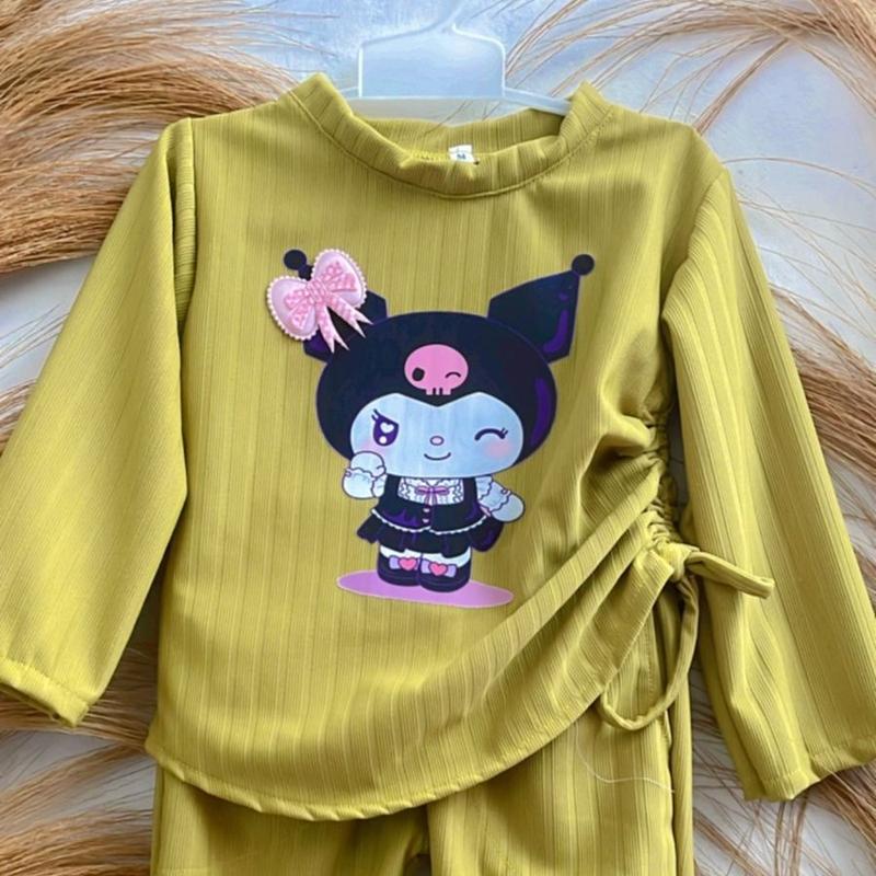 Baju Anak Oneset Celana Cutbray Knit Hornet Dtf Kuromi Untuk Anak Usia 2 Sampai 12 Tahun - One Set Luna 3