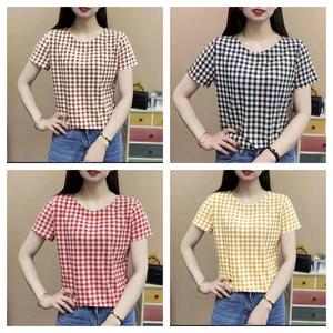 Plaid Blouse Plus Size Women's Summer Retro Fashion Short-sleeved T-shirt #D200