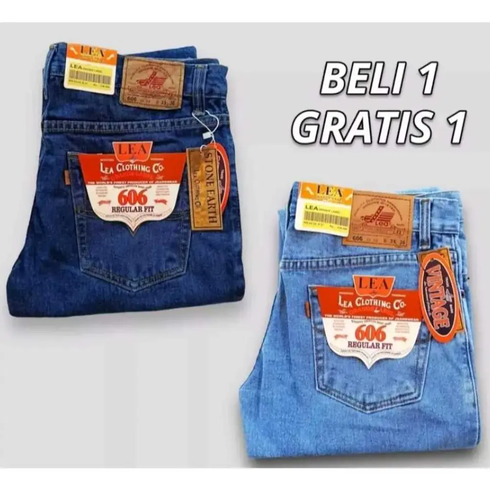 PAKET HEMAT BELI 1 GERATIS 1 CELANA JEANS PRIA LEA STANDAR REGULER PREMIUM 28 sampai 38 bisa COD