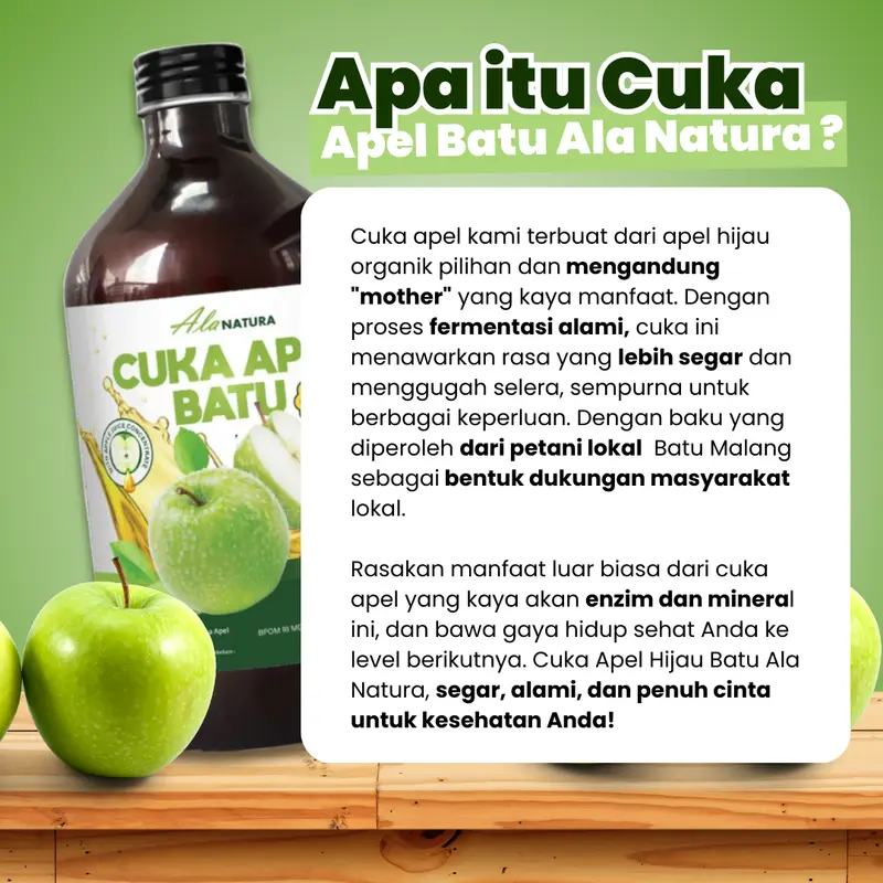 3 Botol Cuka Apel Batu Hijau/ Apple Vinegar With Mother Ala Natura 500ml 2