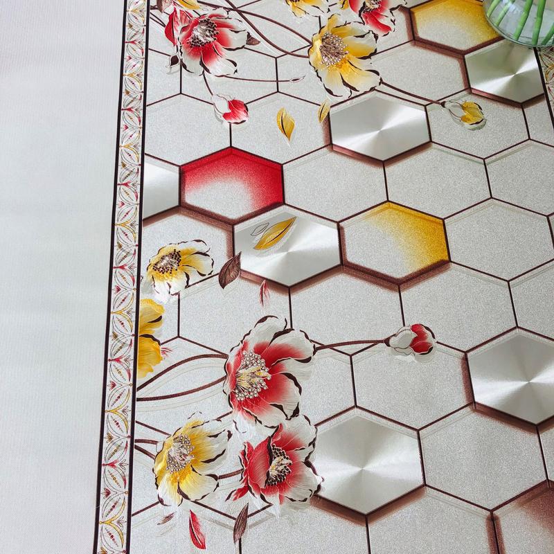 Taplak meja gaya kontemporer kualitas tinggi hot stamping waterproof pvc taplak meja 3d heksagonal dan pola bunga 5