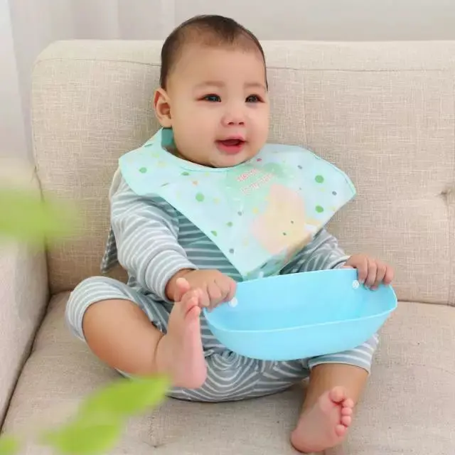 Bibs MPASI silikon bayi waterproof slabber bib makan bayi anti air celemek makan MPASI bayi apron makan silicone bayi 4
