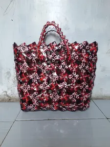 Daur Ulang bungkus Kopi Kapal Api / Tas kerajinan anyaman bolong-Bolong kotak keranjang belaja Multifungsi