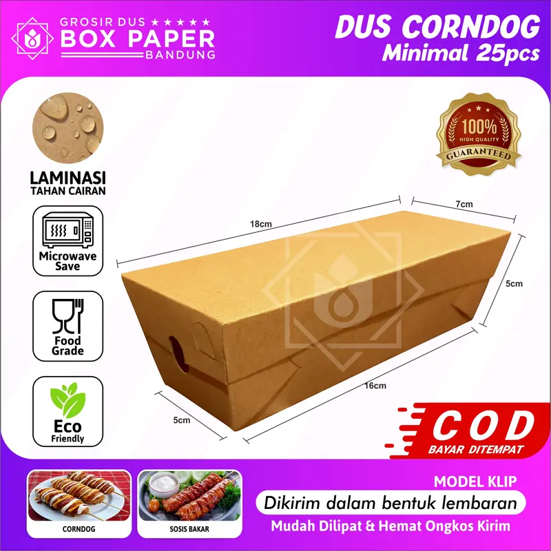 (25 pcs) Box Corndog Corn Dog Sosis Bakar Paper Kraft 290gsm Dus Kemasan Makanan Sate Taichan 1