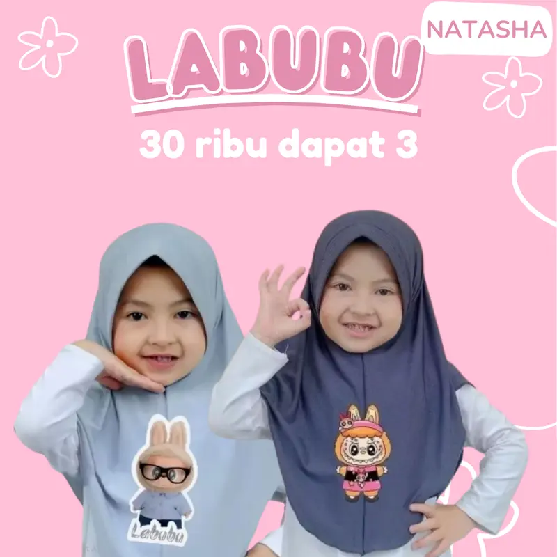 (dapat 3 jilbab) Jilbab Pad Anak Muslim hijab Anak Bayi LABUBU // Bergo Instant Anak Jersay Premium // Hijab Model LABUBU Kerudung Sekolah 0