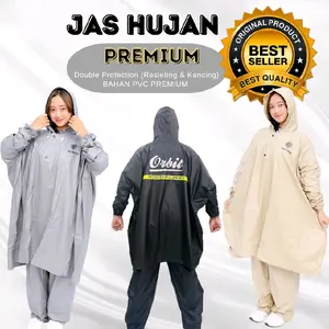 Orbit Jas Hujan PONCO CELANA MODERN DOUBLE PROTECTION DEWASA Bahan Tebal Lentur Resleting Kancing Variasi Warna Black Brown Grey
