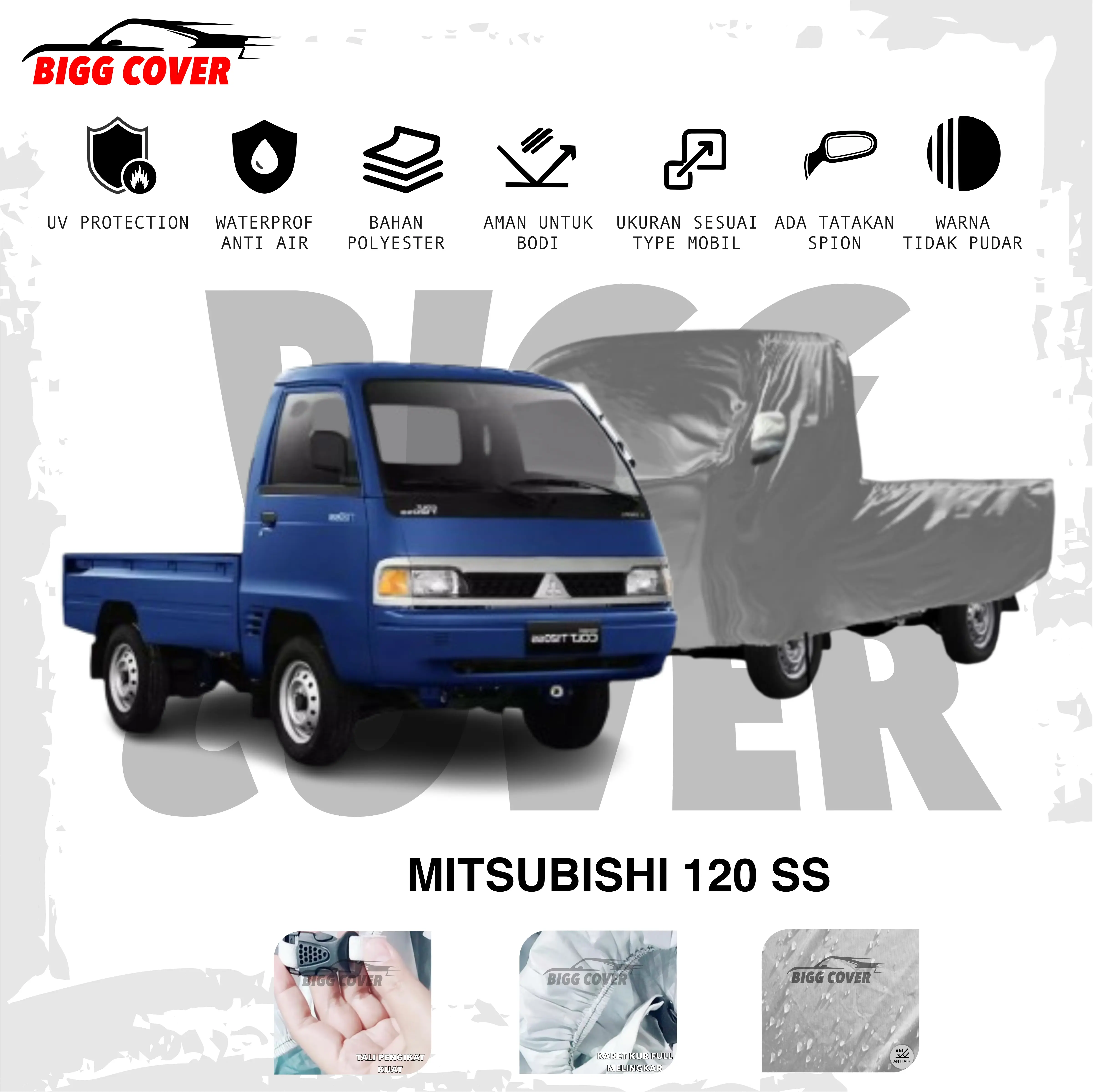 Cover Body Mobil MITSUBISHI 120 SS PICK UP Bahan Polyester Premium Car Cover penutup Karet