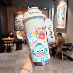 500ml Large Capacity Coffee Mug，Han GyodonCartoonCharacters Pattern,Car Thermos Mug，Student Thermos Flask，Trendy Thermos， Cute，316 Stainless Steel Inner Pot，Non-Slip Handheld