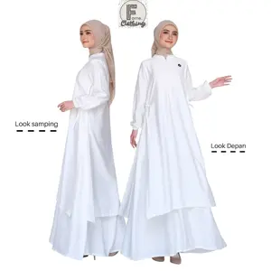 Fame Clothing - Gamis Polo putih hitam layer depan belakang untuk haji umroh